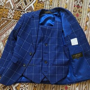 Romano Blue Checkered Kids 3-Piece Suit